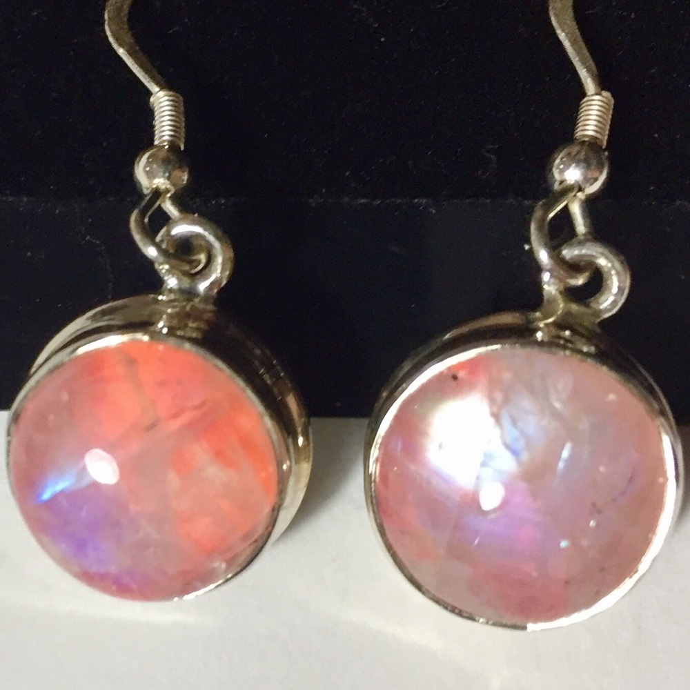 Rare Pink Moonstone Earrings 925 silver